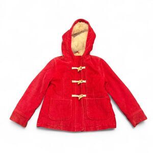 Mini Boden Kids Red Corduroy Hooded Coat Jacket Toggle Closure Sherpa Lined 7-8Y